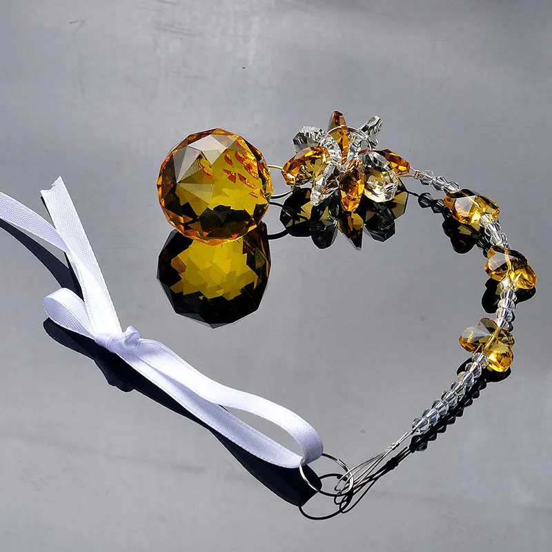 H&ampD Handmade 30mm Crystal Ball Chandelier Prisms Window Butterfly Ornaments Rainbow Maker Hanging Suncatcher Home Decor (Yellow) | Дом и