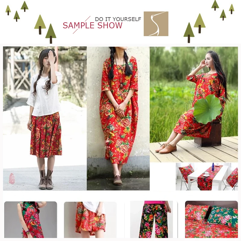 100% хлопок красивые цветы Пион Феникс Печать Apperal Ткань Одежда Ремесло Материал