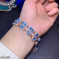kjjeaxcmy boutique jewelry 925 sterling silver inlaid natural blue topaz gemstone bracelet support detection