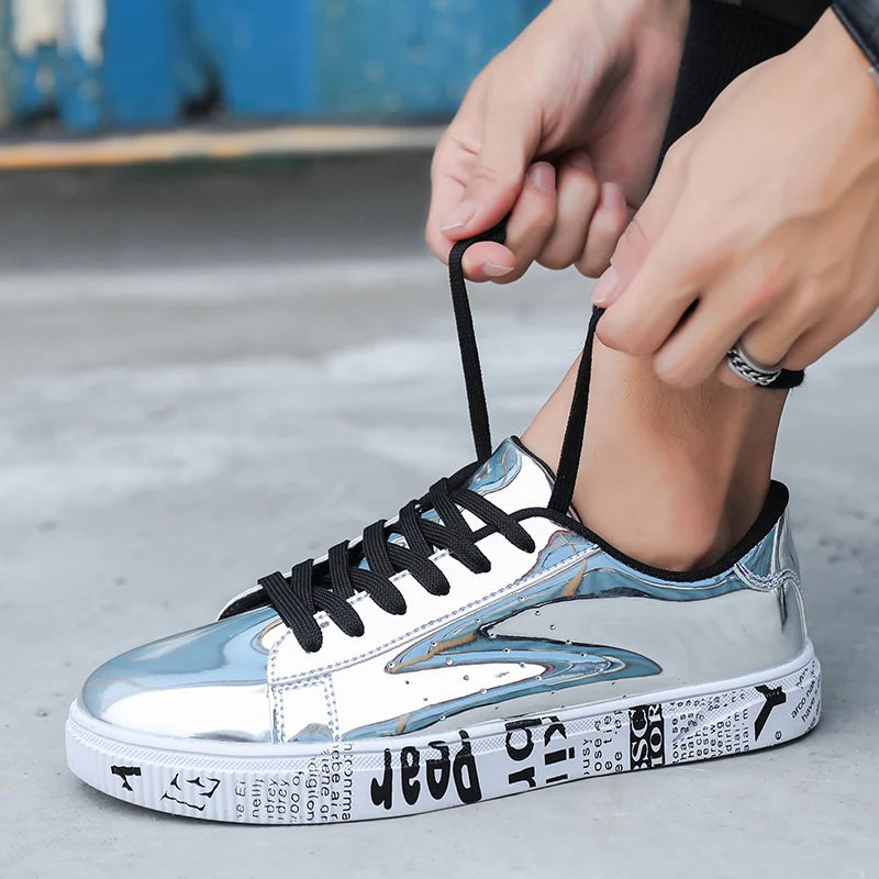 Bomlight/Серебристые мужские туфли на плоской подошве из искусственной кожи модная