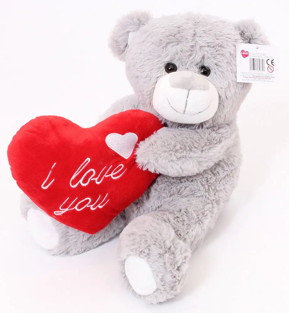 Большой серый плюшевый мишка на День святого Валентина I LOVE YOU 16 дюймов