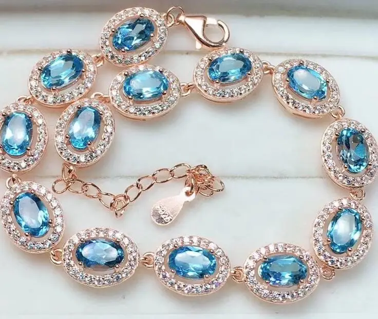 Оранжевый KJJEAXCMY fine jewelry 925 Серебряный инкрустированный натуральный голубой топаз женский браслет Поддержка обнаружения - Цвет камня: Оранжевый