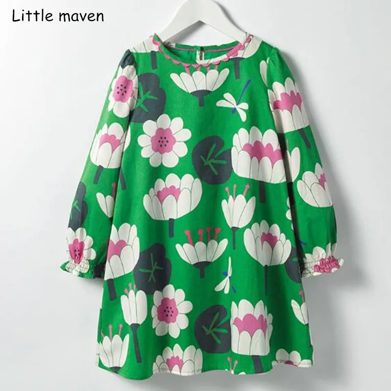 Little maven/Коллекция года; Брендовое осеннее Новое дизайнерское детское платье; одежда для маленьких девочек; Хлопковые Платья с цветочным принтом для девочек; S0382