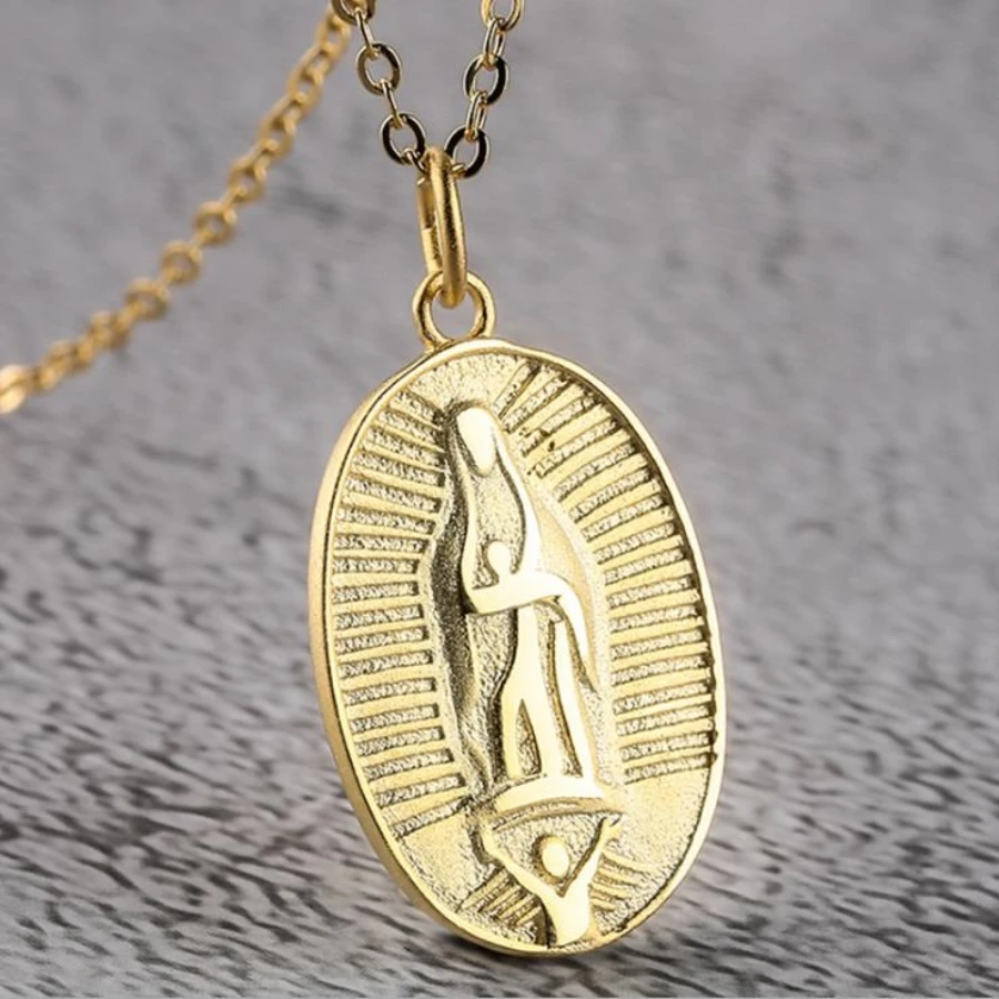 Vintage 925 Sterling Silver Coin Pendants Necklaces Oval Charms Rope Chain Gold Medal Pendant Religious Necklace for Women Men | Украшения