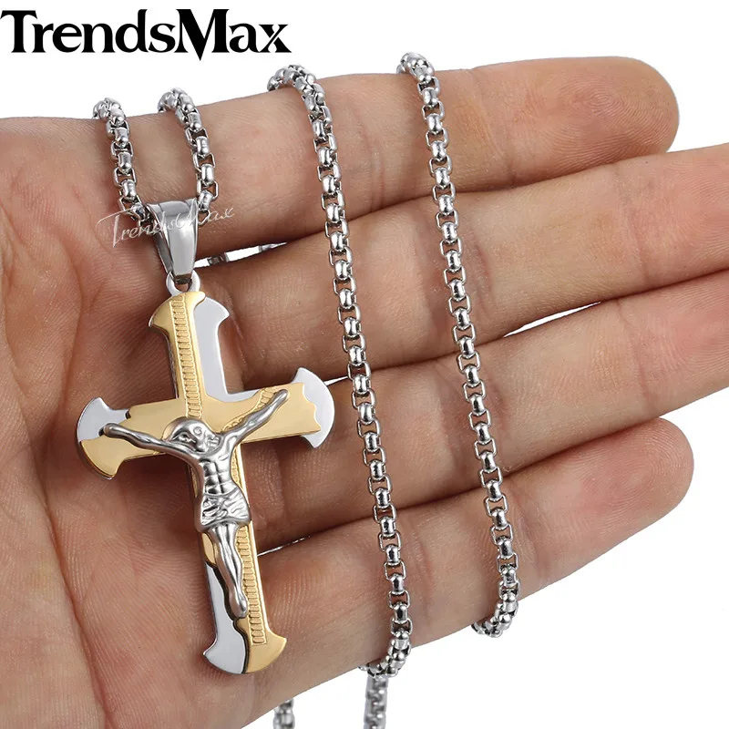Trendsmax Христос Иисус кусок ожерелье Подвеска Крест для мужчин Нержавеющая сталь
