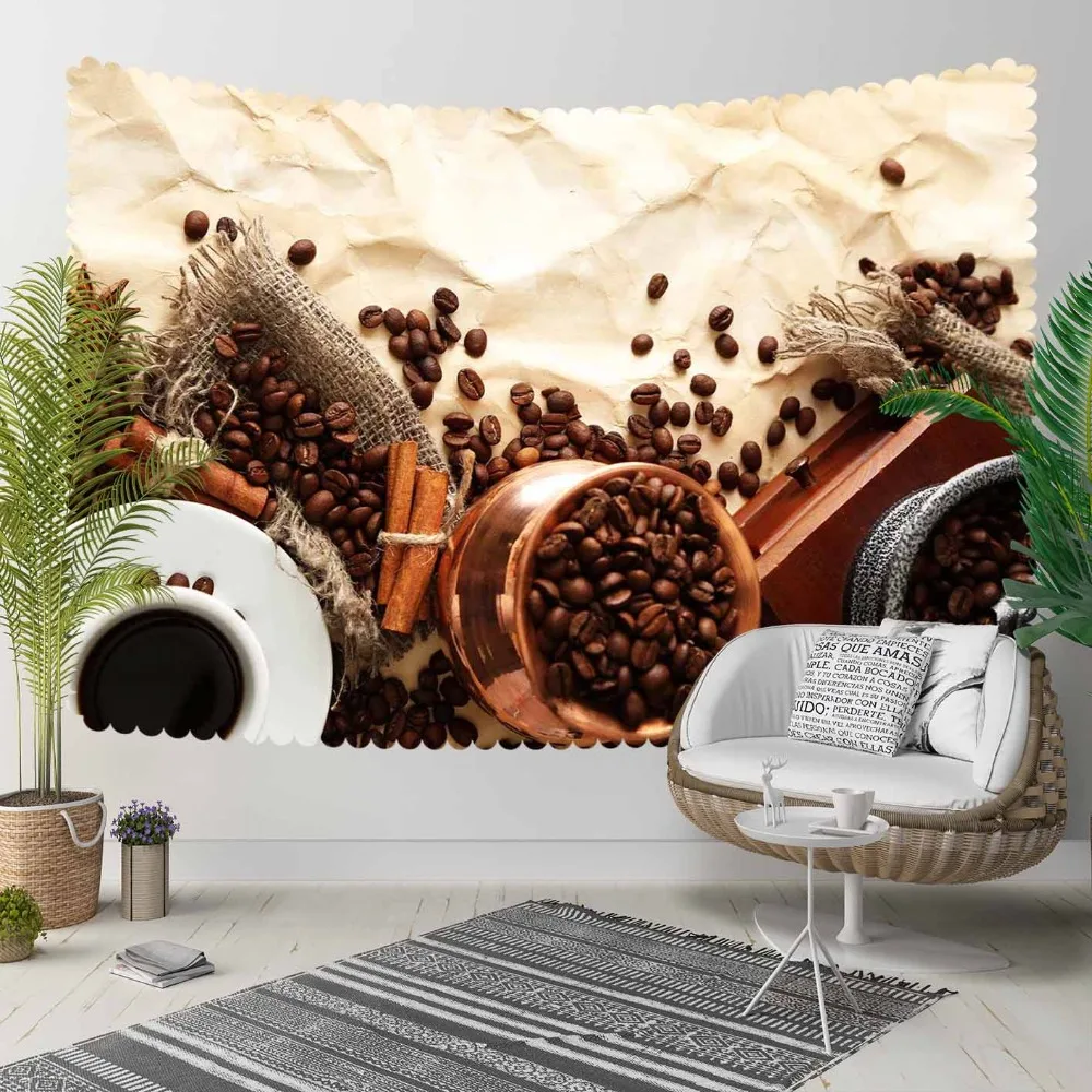 

Else Cream Brown Coffee Beans Turkish Pot Ethnic 3D Print Decorative Hippi Bohemian Wall Hanging Landscape Tapestry Wall Art