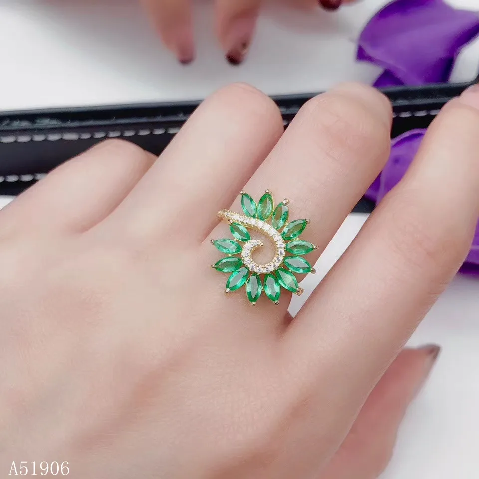 

KJJEAXCMY Fine Jewelry 925 sterling silver inlaid natural emerald female ring support test