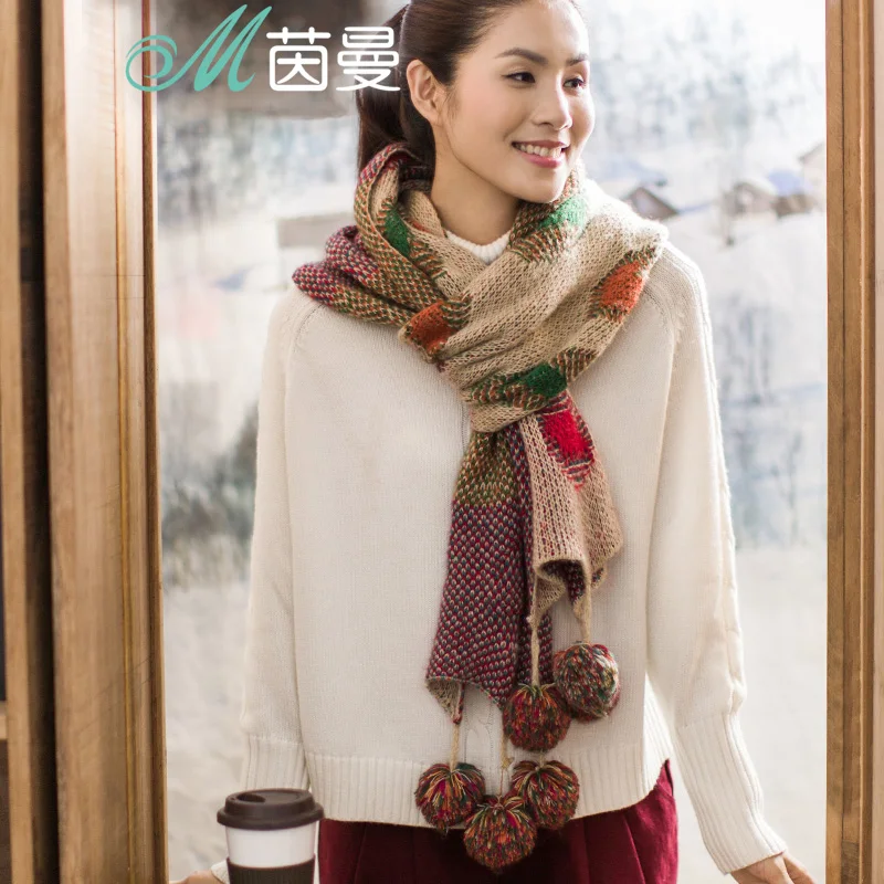 INMAN Spring Autumn And Winter Super Long Wool Warm Knitting Hairball Scarf | Аксессуары для одежды