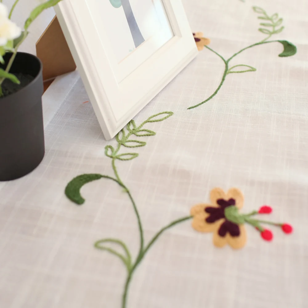 

SewCrane Rattan Plant Flowers Embroidered Design on Polyester Rectangle Pointed Table Runner with Tassel, White
