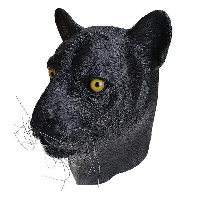 Черный кот латекс животных маска на голову Leopard Хэллоуин нарядное платье