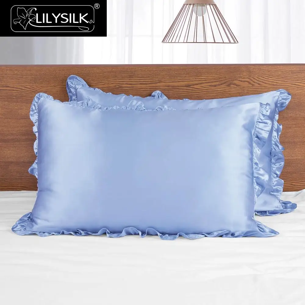 Light Blue LilySilk наволочка шелк чистый натуральный 100 с оборкой отделка 19 momme для волос тутового шелкопряда 40x40 50x90 см домашний текстиль - Цвет: Light Blue