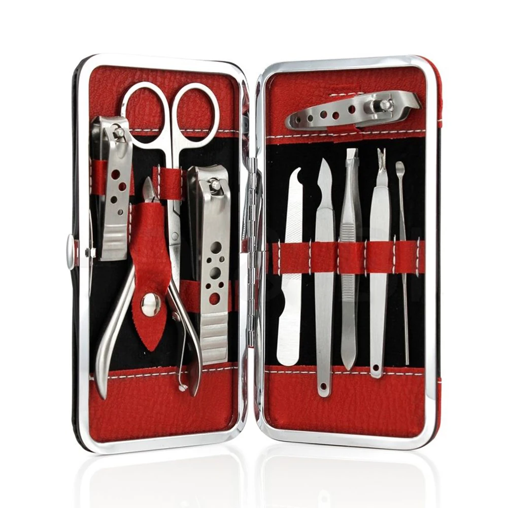 

10Pcs Pedicure Manicure Tool Set Nail Clippers Cleaner Cuticle Grooming Kit Case
