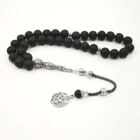 black tasbih lava stone 33 beads bracelet natural volcanic stone muslim eid gift islamic accessories on hand