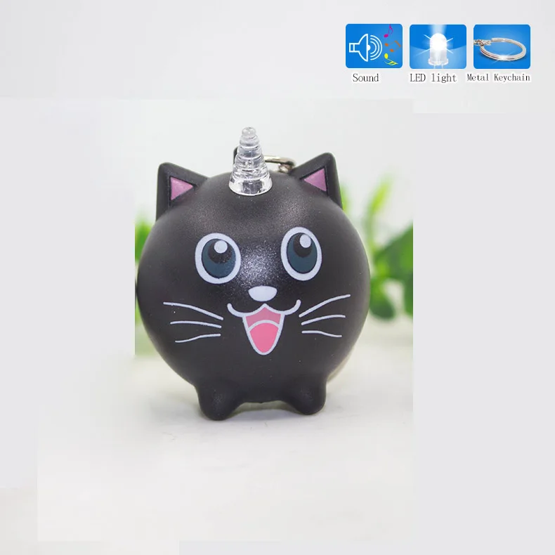 Кошка с звуковой сигнал брелок с светодиодный фонарик женская сумка очаровательные аксессуары прекрасный подарок Брелоки для детей подвесной кулон - Цвет: BLACK