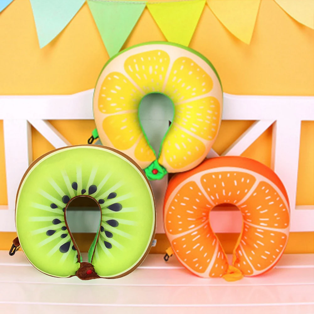 С рисунками фруктов Симпатичные U Форма Подушки для шеи мягкие автомобиля Офис