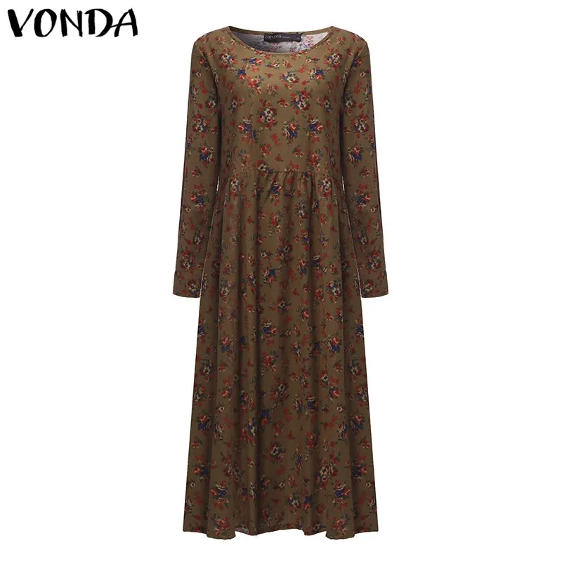 VONDA весенняя одежда для беременных женщин, длинное повседневное свободное платье макси в винтажном стиле с цветочным принтом, платья для беременных размера плюс 5XL