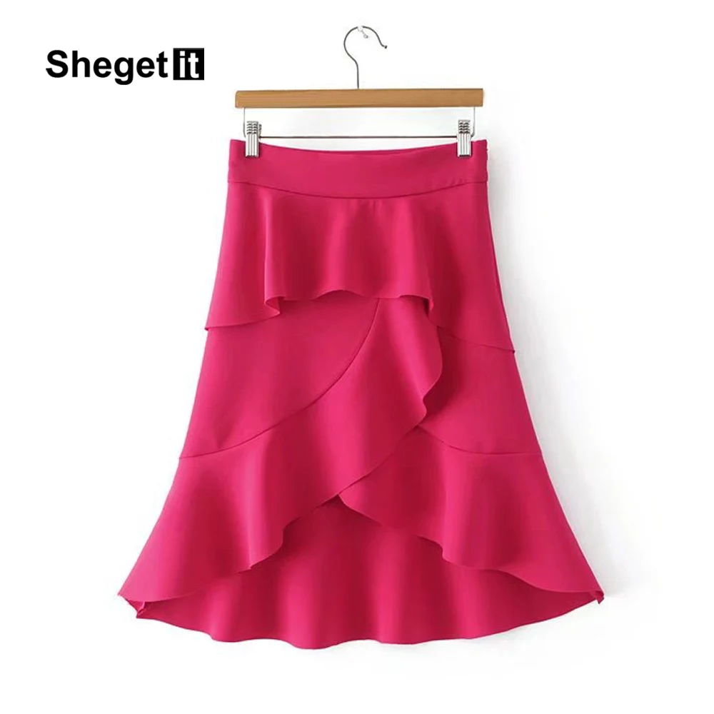 Shegetit Bodycon Оборками Плиссированные Мини Юбки Женщины Случайные Сладкий Линии