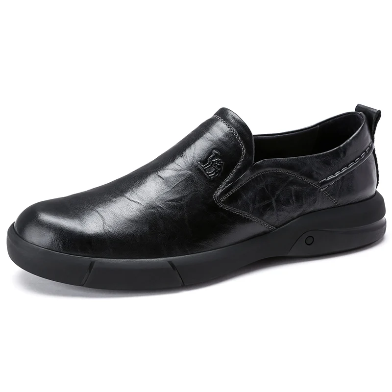 A832155980Black CAMEL Autumn New Casual Men's Loafers Men Genuine Leather Shoes Fashion Men's Business Lightweight Elastic Resistant Men Shoes - Цвет: A832155980Black