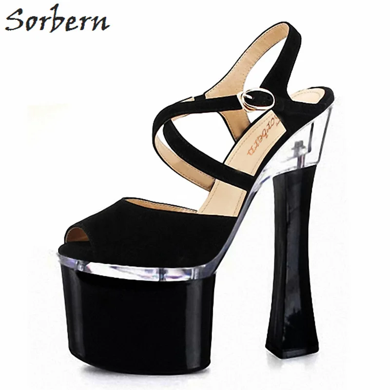 

Sorbern 18Cm Square High Heel Women Sandals Peep Toe Cross Straps Thick Platform Shoes Women Chunky Heels Womens Sandals 2018