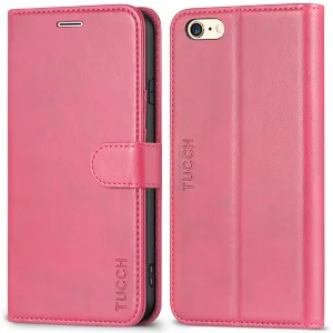 Tuch Чехол-бумажник для iPhone 6S/6, премиум-чехол из искусственной кожи с откидной крышкой, отделениями для карт, зажимом для денег, подставкой и магнитной застежкой - Color: Hot Pink