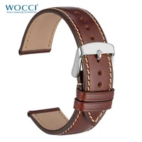 wocci watch strap 18mm 20mm 22mm full grain leather watch band red with beige stitching elegant vintage watchband replacement