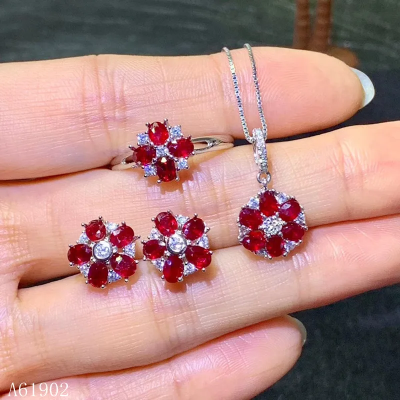 Колье и серьги KJJEAXCMY из серебра 925 пробы с натуральным Рубином