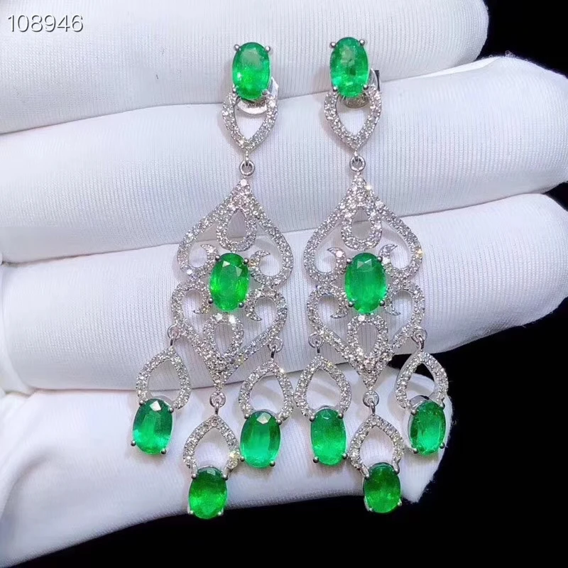 KJJEAXCMY fine jewelry 925 Серебро инкрустированные натуральный изумруд серьги поддержка обнаружения