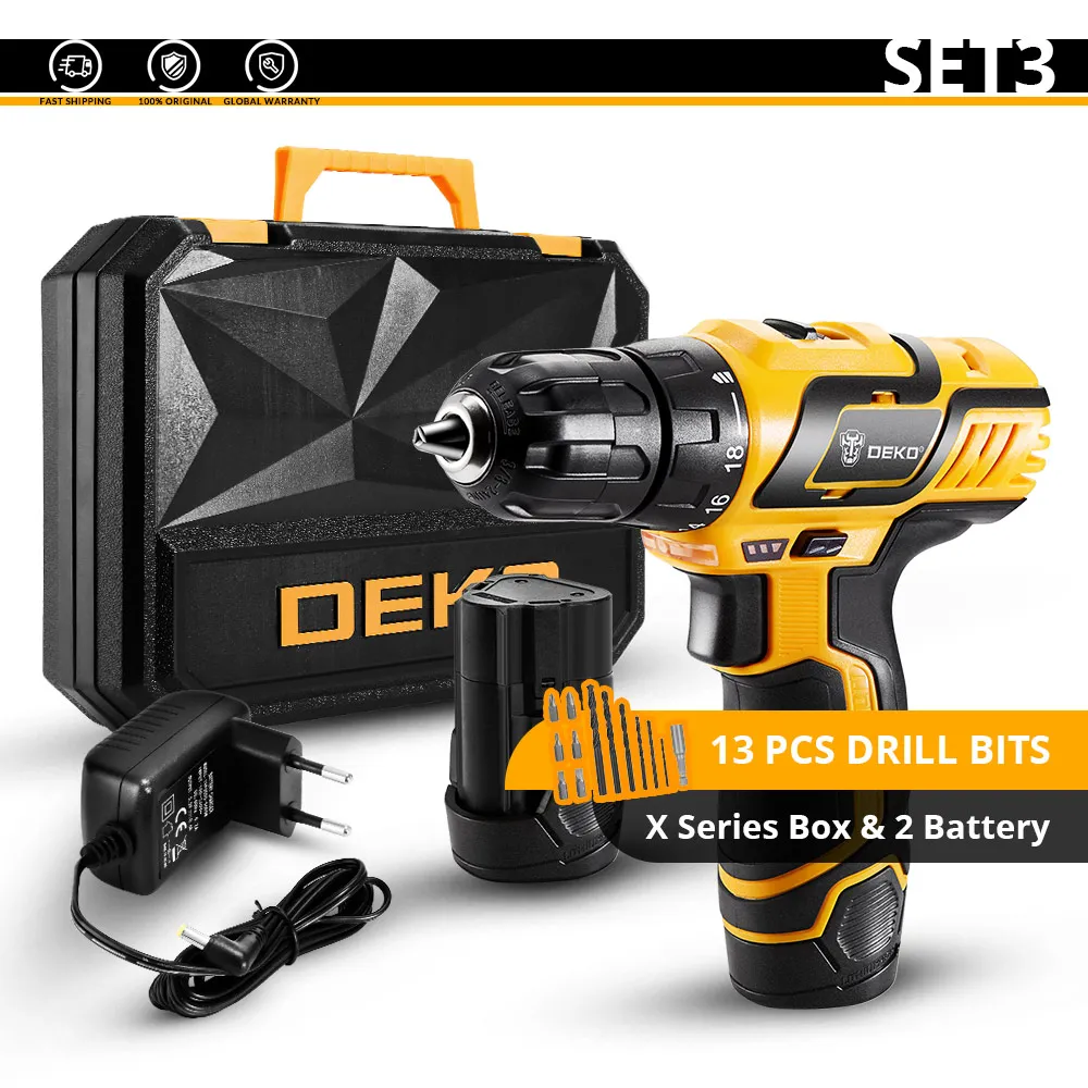 DEKO GCD10.8DU3 10,8 В бытовой DIY деревообрабатывающий литий-ионный аккумулятор Аккумуляторная дрель-шуруповерт электроинструменты электрическая дрель - Цвет: 2 batteries