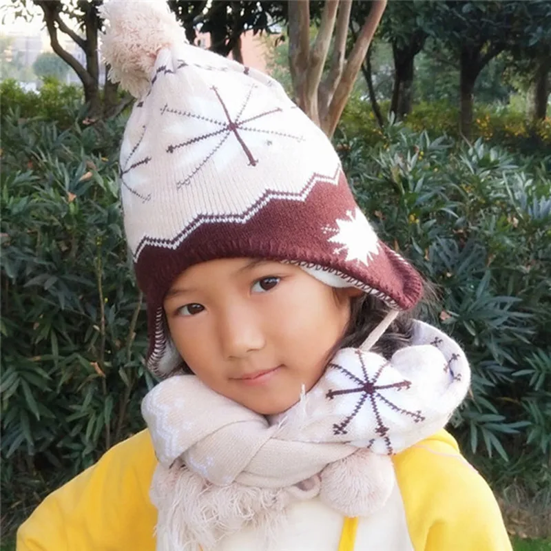 new warm plush thick smile embroidery wool ball baby beanies + scarf sets boys girls caps collars kids winter wear 1-5 years hat |