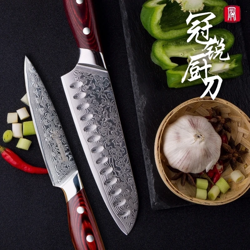 

Damascus Knife Set 2 pcs Damascus Japanese Stainless Steel Santoku Utility Knives Cooking Kitchen Chef Knife Pro Tools NEW