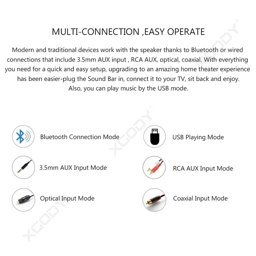 Xgody Саундбар ТВ домашний theat S-XS02 40 Вт беспроводной Bluetooth динамик Поддержка Bluetooth воспроизведение оптический коаксиальный AUX вход Саундбар