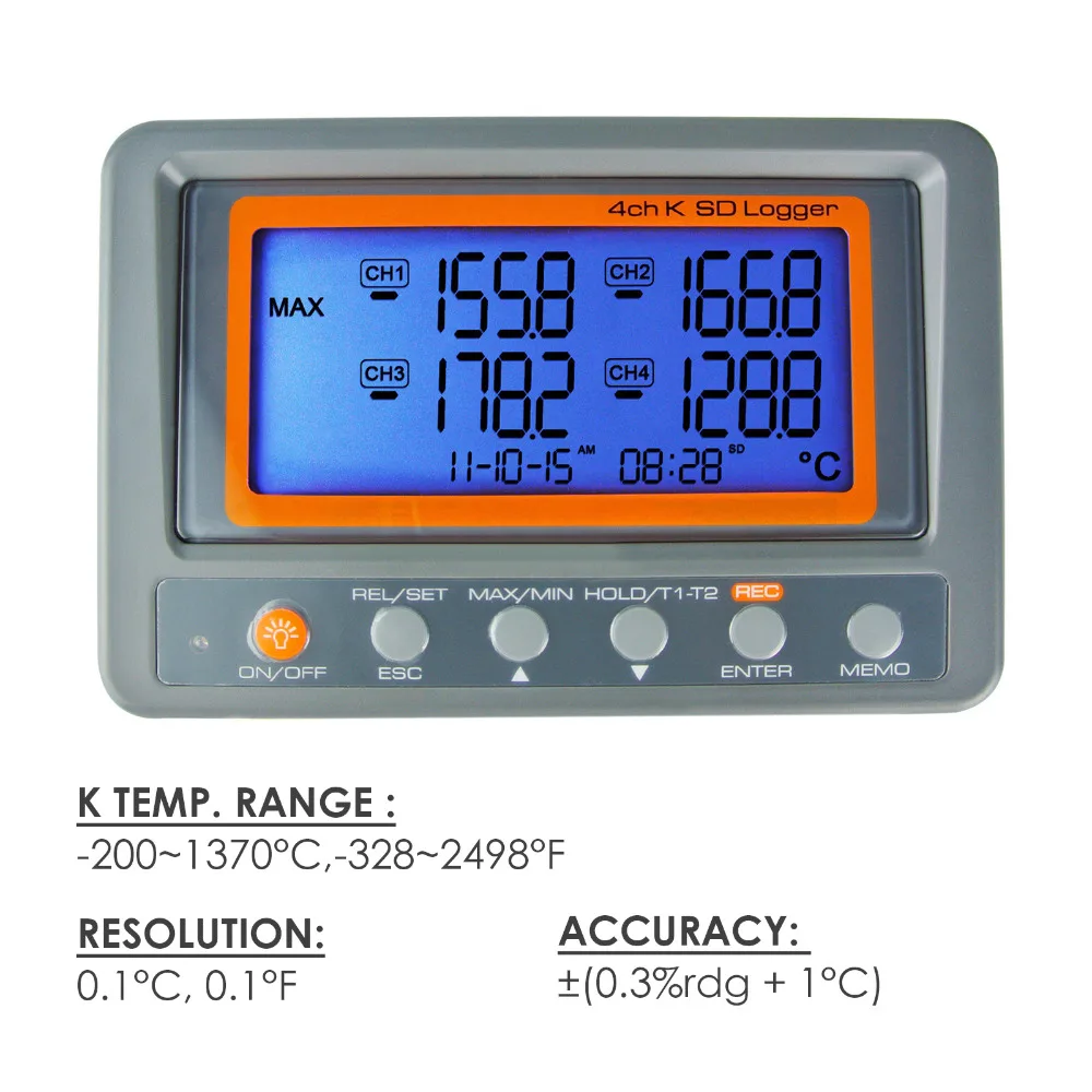 Wallmount ЦИФРОВОЙ 4 КАНАЛЬНЫЙ 328 2498 градусов C/F K Type термопара 8 Гб SD карта