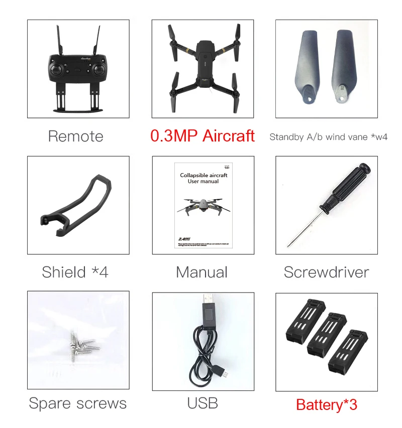 0.3MP x 3 Battery Eachine E58 Wi-Fi FPV с широкоугольной HD камерой, режим высокой фиксации, складной Мультикоптер RC RTF Drone VS VISUO XS809HW - Цвет: 0.3MP x 3 Battery