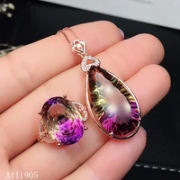 kjjeaxcmy boutique jewelry 925 sterling silver inlaid amethyst gemstone female ring necklace pendant 2 sets of new large ring