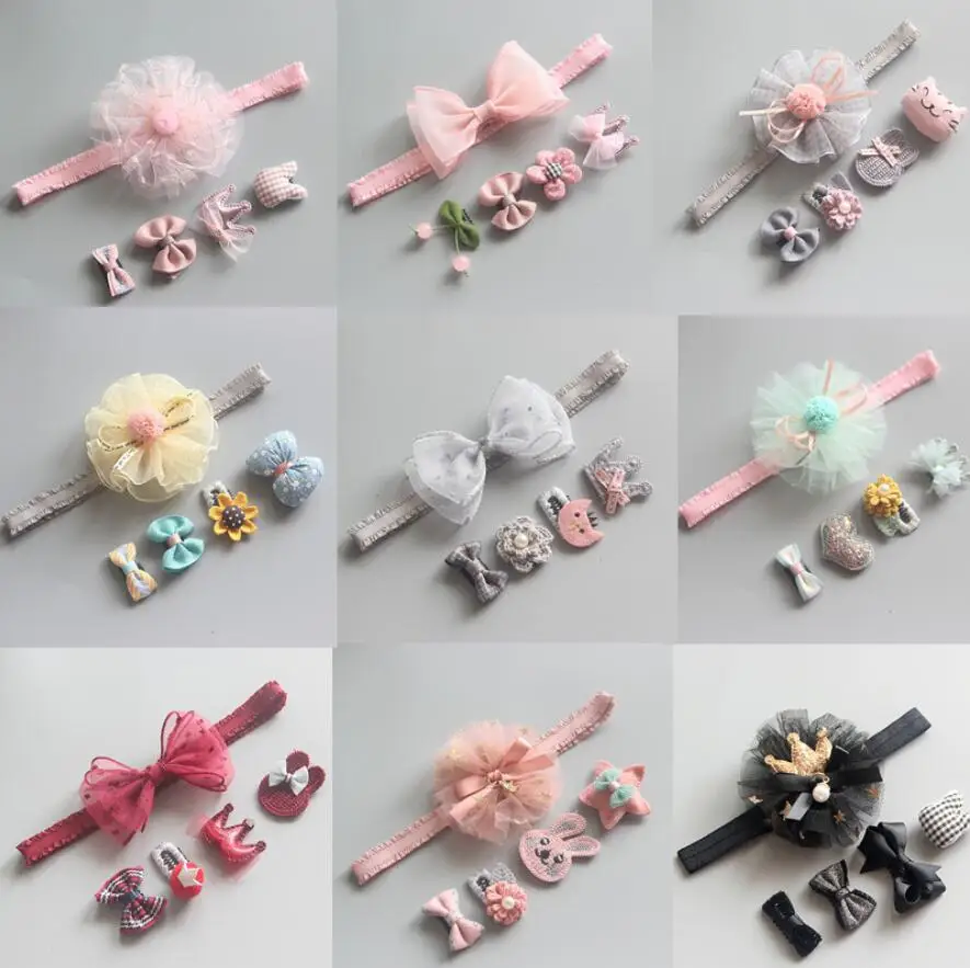

5pcs/set-Children's Lovely Gift Set Flower Headband And Cute Hairpins Safety Clip Do Not Hurt Girls Hair Accessories