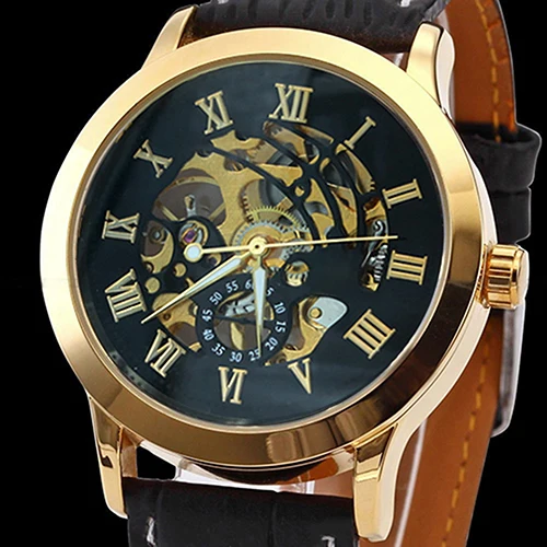 3 цвета Мужская Мода римские цифры механические скелет полый циферблат наручные