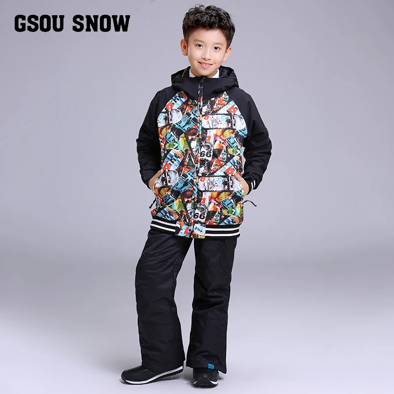 2019 GSOU SNOW Kids Ski Suit Boys Skiing Snowboard Jacket Pant Windproof Waterproof Outdoor Sport Wear Super Warm Clothing | Спорт и