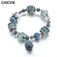 chicvie blue color leaves stainless steel bracelets bangles charms for women jewelry making beads crystal bracelet sbr170043