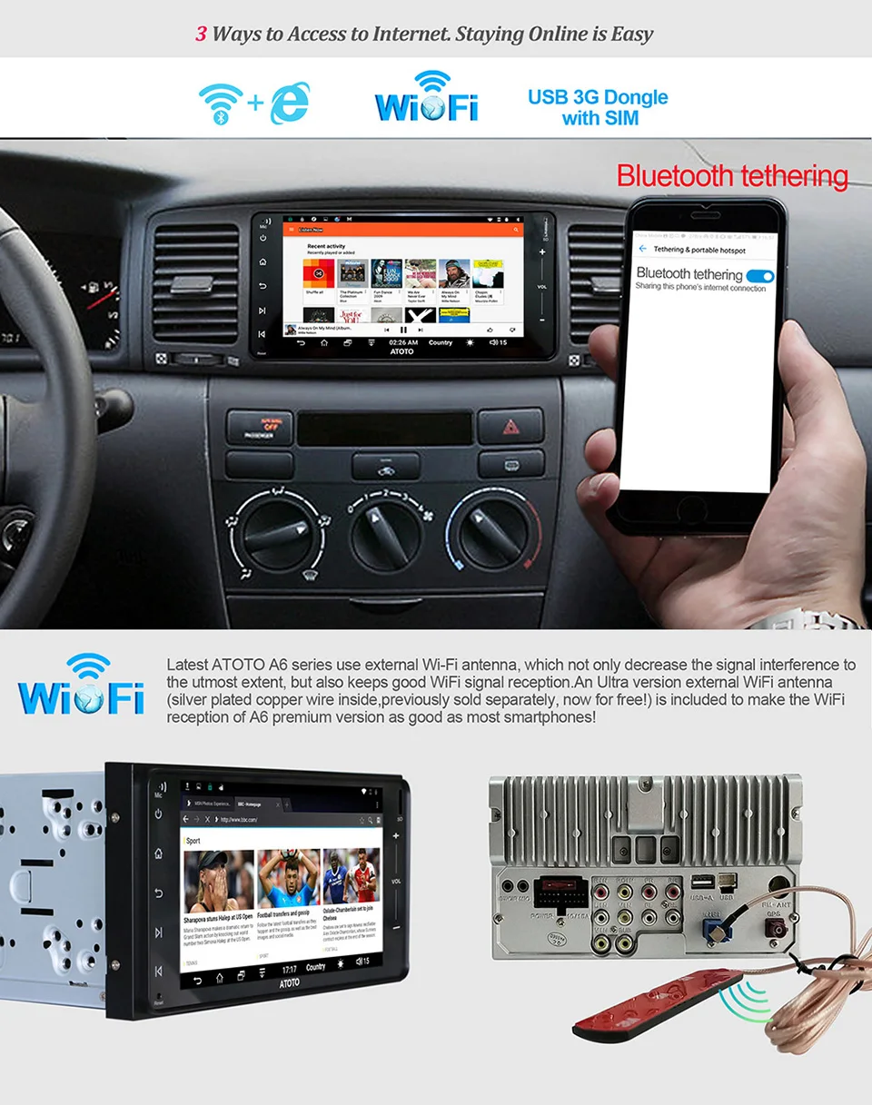 ATOTO A6 Android автомобильный gps стерео плеер на выбор Toyota/2x Bluetooth и aptX/A6YTY721PR/WiFi 2,4G и 5G/Indash Мультимедиа Радио/USB
