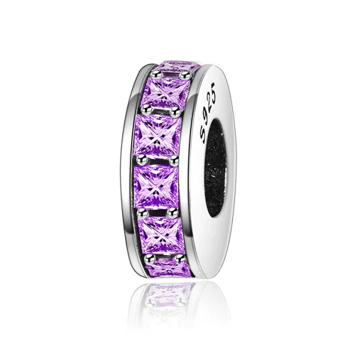 Purple 6 стилей, сделай сам, подходят к оригинальному браслету Pandora, амулеты для изготовления ювелирных изделий, подлинные 925 серебряные бусины, Вдохновляющие подвески с фианитами - Цвет: Purple