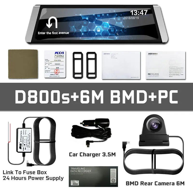 JADO D800s X3 поток зеркало заднего вида LDWS gps трек 10 ips сенсорный экран Full HD 1080 P