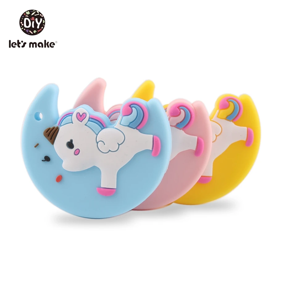 Mordedores de silicona de grado alimenticio para beb&eacute;, mordedores de animales de dibujos animados, unicornio arco&iacute;ris, collar de lactancia, 5x5cm, 5 uds.-3