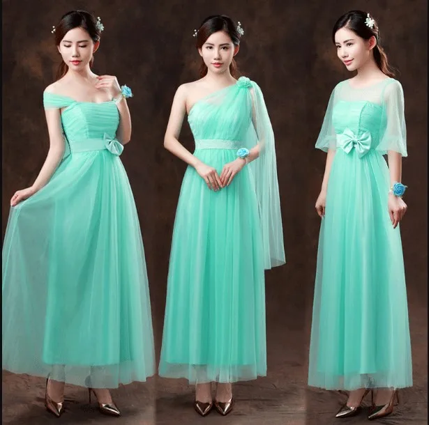 2018 длинное бирюзовое платье для подружки неветы короткое на одно плечо с