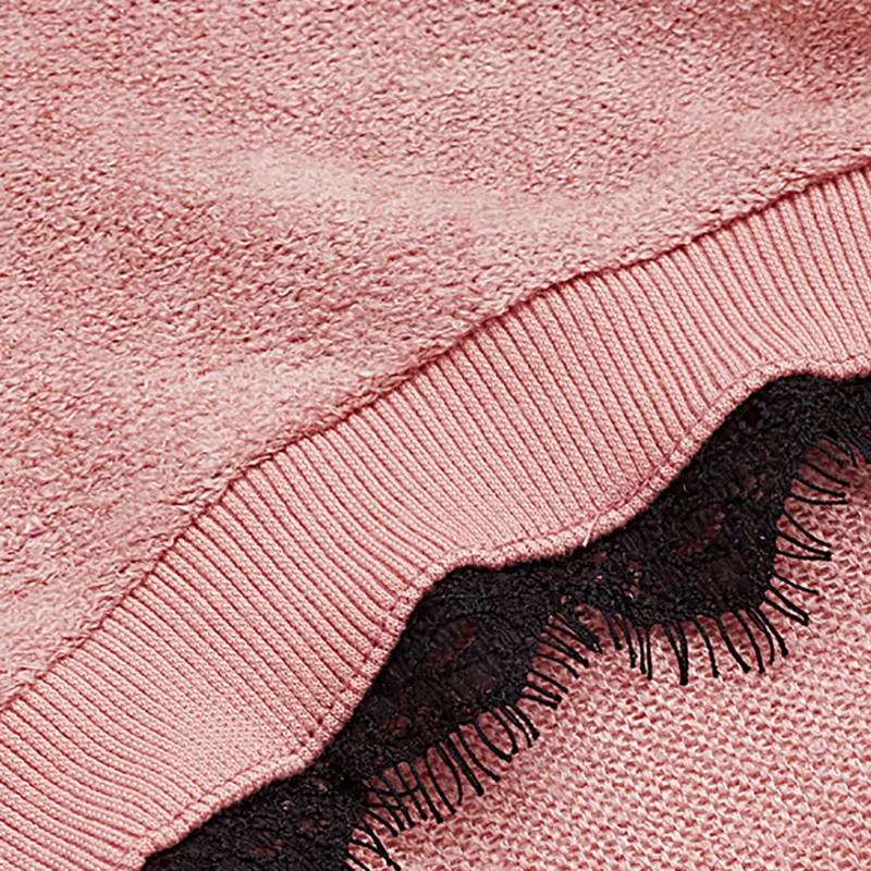 Dotfashion розовый кружевной джемпер с заниженным плечом, Женский Повседневный весенне-осенний свитер с v-образным вырезом и длинным рукавом, Женский пуловер, свитер