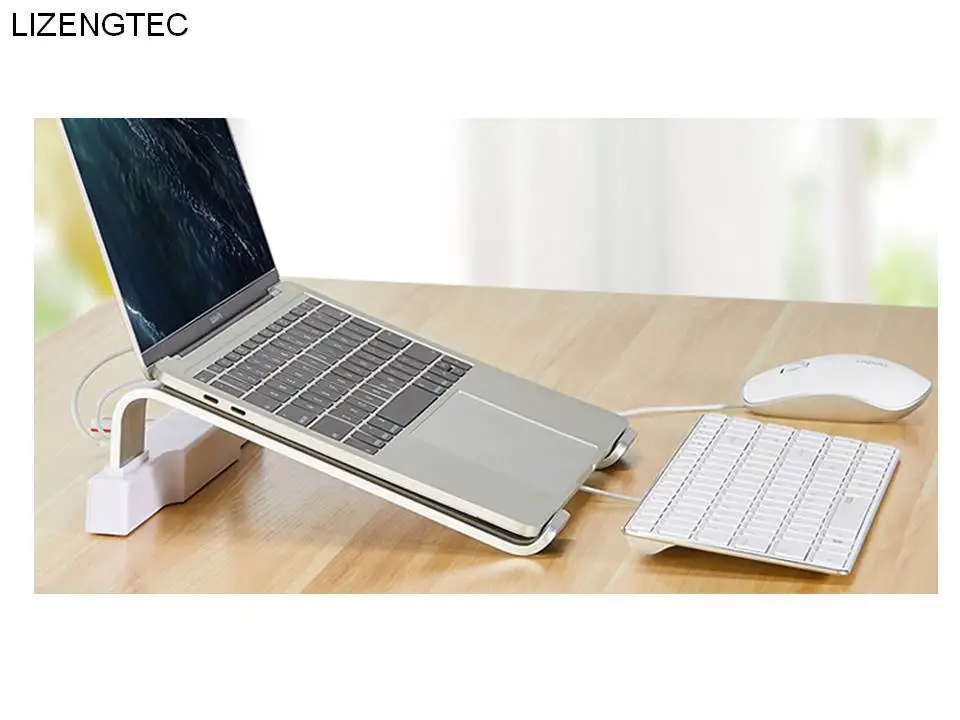 Бесплатная доставка LIZENGTEC Алюминиевая Подставка для ноутбука с 4 портами USB 2 0