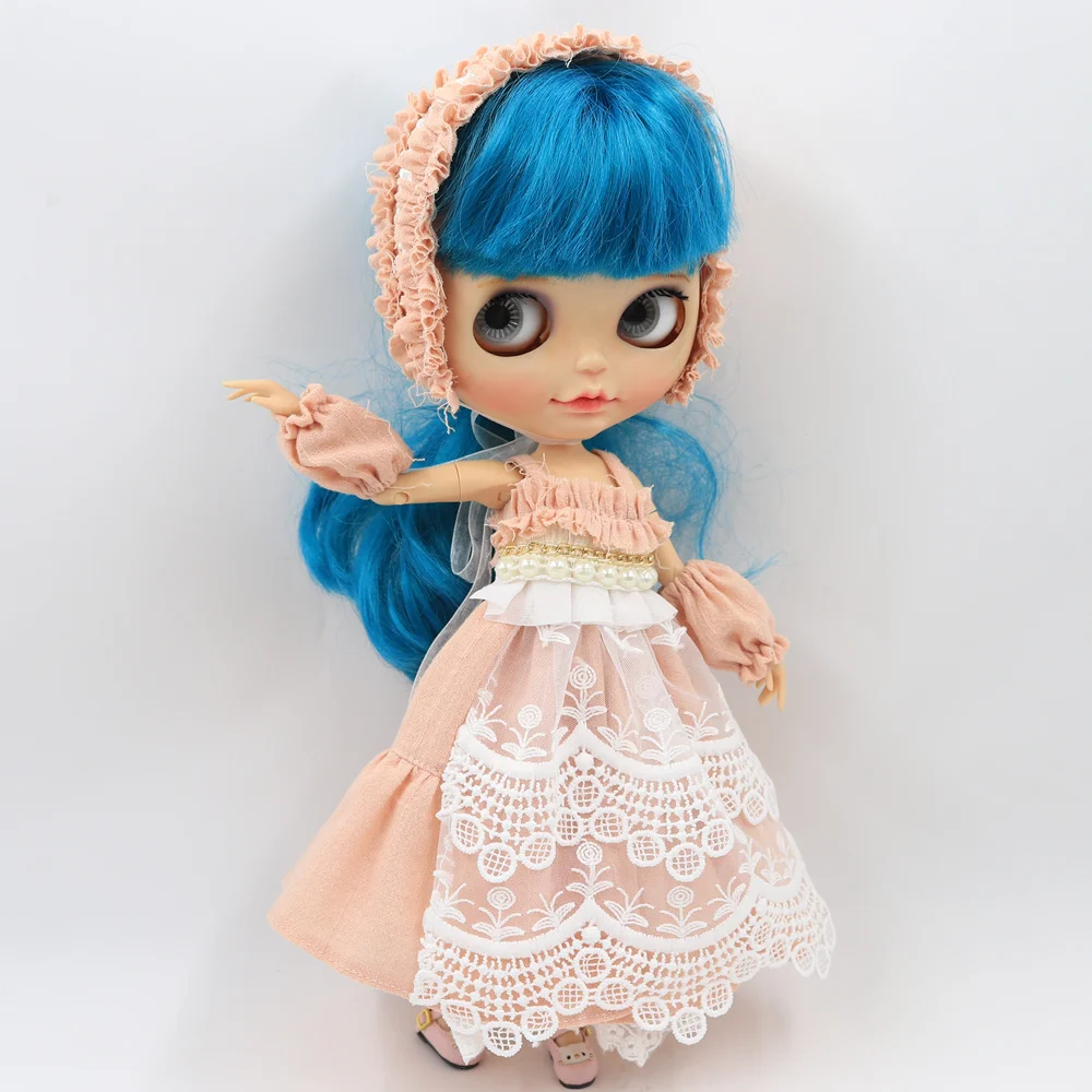 Наряды для 1/6 размера ICY Blyth doll розовое платье с жемчугом, нарукавником и повязкой на голову в винтажном стиле
