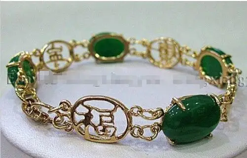 

Beautiful!Natural Green Jades Inlay Link Jewelry Bracelet 7.5" AAA Grade>>Selling Girls jades bracelet free shipping