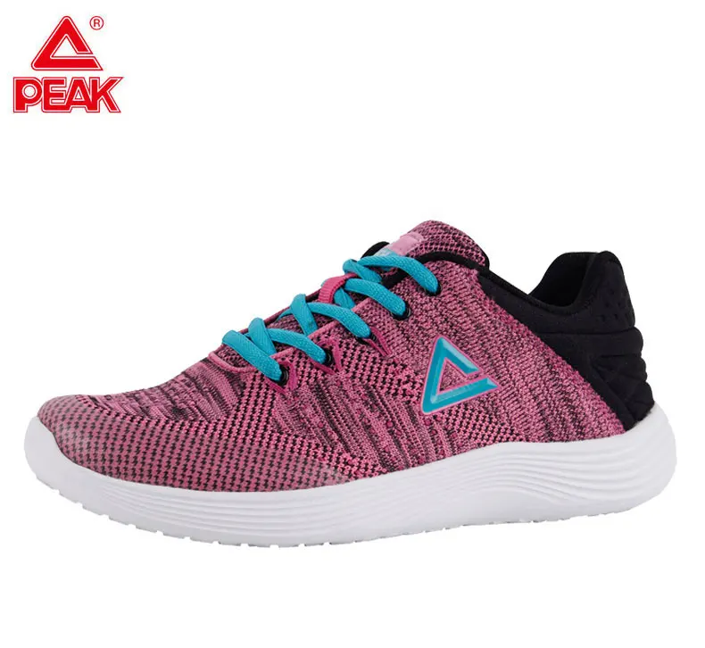 light pink and black PEAK Running Shoes Light Weight Sneakers Women's Sports Shoes Breathable Stretch Yarns Fitness Sneaker Soft Sole EW7148H - Цвет: light pink and black