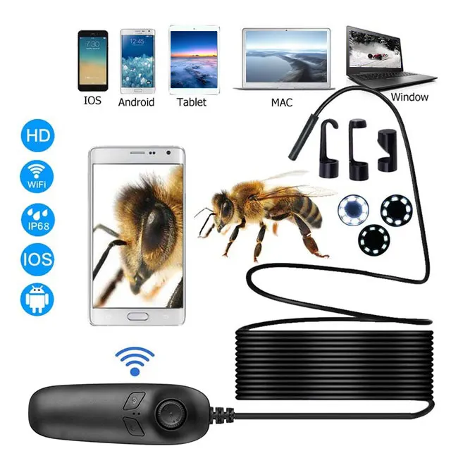 5 m 1200P HD беспроводная эндоскоп камера 8,0 мм IP67 2.0MP полужесткая камера для Android и iOS iPhone эндоскоп Ушная ложка бороскоп - Цвет: 5 m