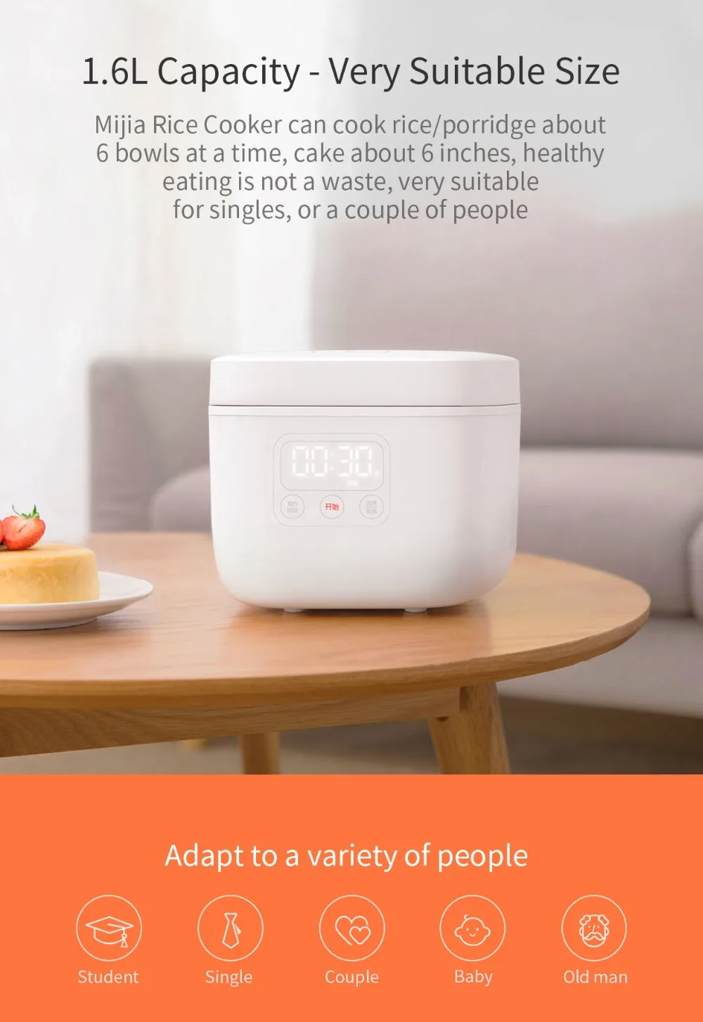 Xiaomi Mijia электрическая рисоварка 1.6л маленькая рисоварка назначение 1~ 2 человек Кухня Мини машина умный светодиодный дисплей